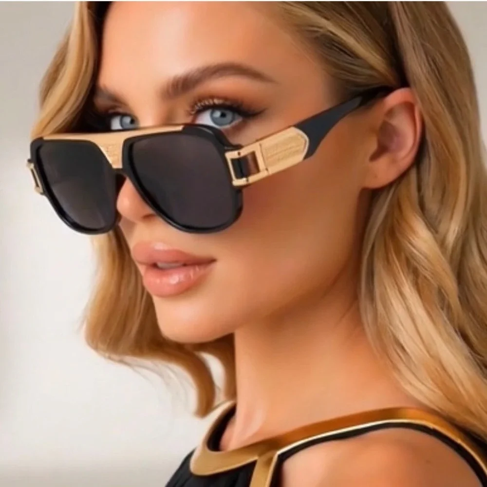 Women Sunglasses Baddie Aesthetic Glam Hip Hop Retro Designer Style Gold  Summer